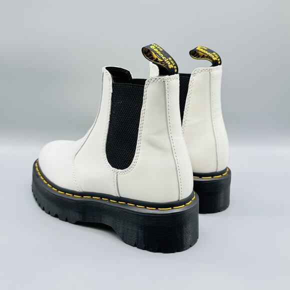 Dr Martens Boots Womens 7 White Leather Chelsea 2976 Quad Platform Retro Slip On - Picture 6 of 12